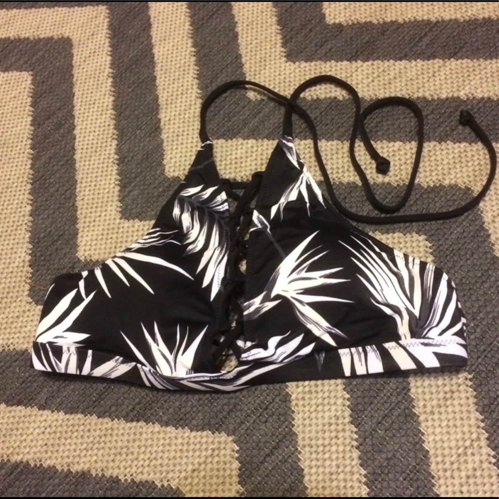 VS Pink Lace Up Black and White Bikini Top